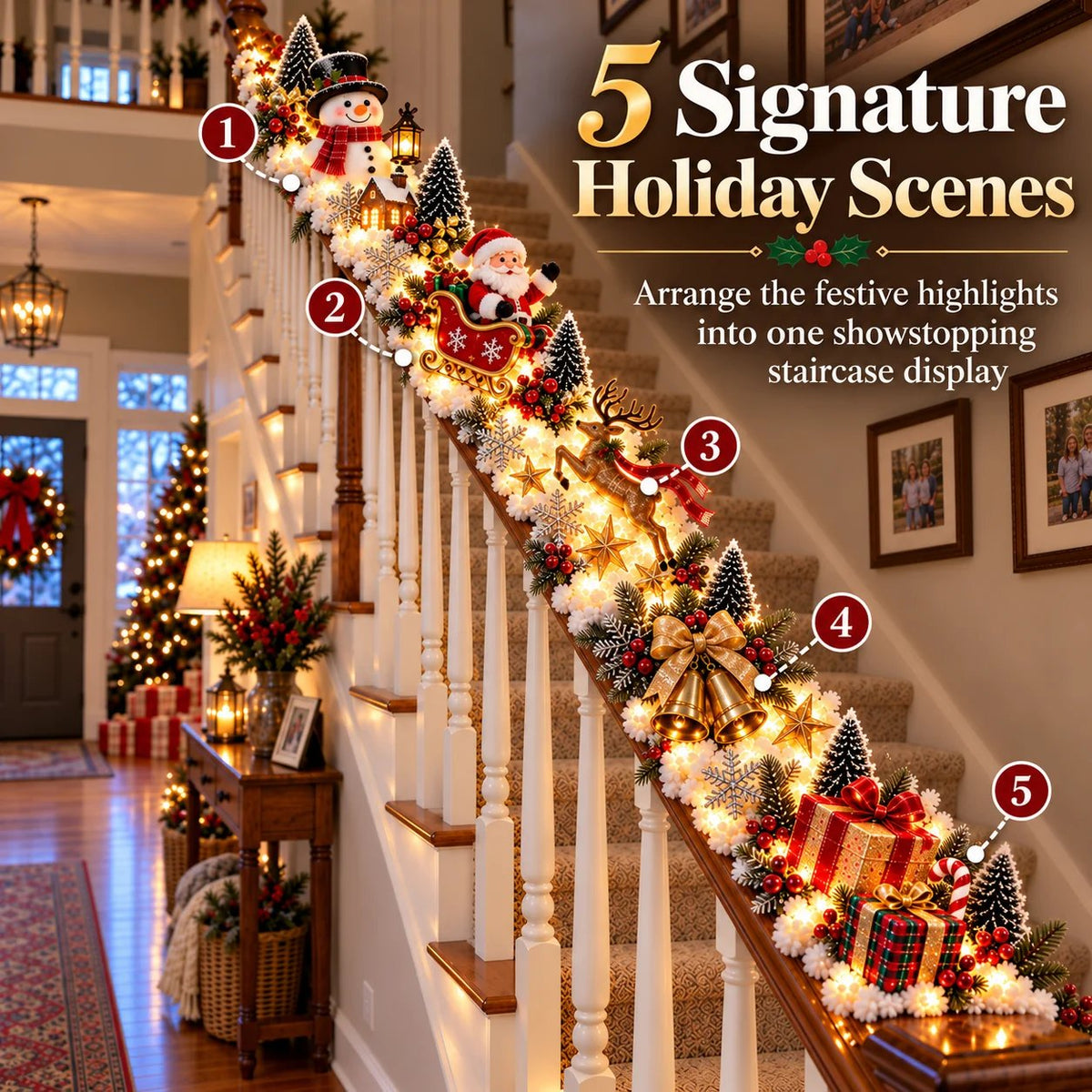 🔥😍Festive Sleigh Stairway Accent – Lighted Holiday Banister Decor🎅