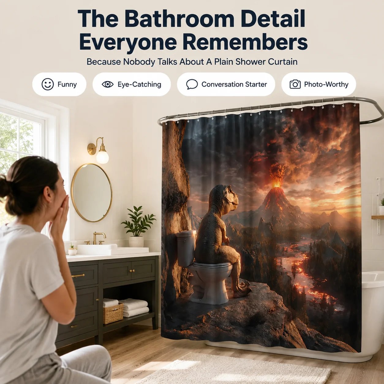 🦖🚽Quirky Bathroom Shower Curtain Collection🤣