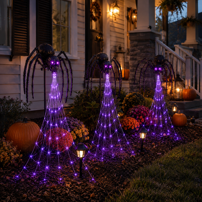 🕷️ Skull Spider Web Spinner Solar Garden Light