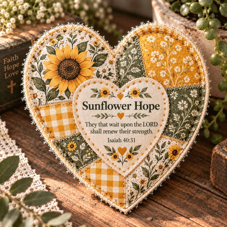 Sunflower Hope Patchwork Heart