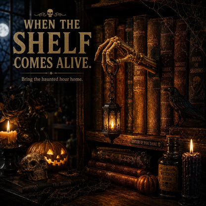 ⏳ Last Day 49% OFF – 💀Skeleton Hand Lantern – Gothic Warm Glow Bookshelf Décor