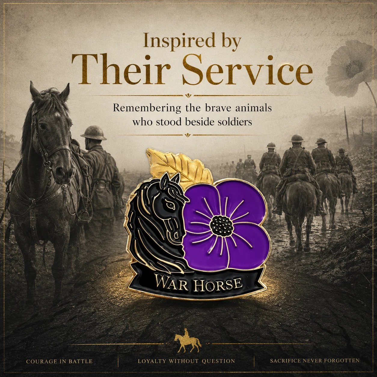 🎁 2027 Fellime®Limited Edition War Horse Purple Poppy 111th Anniversary Remembrance Brooch