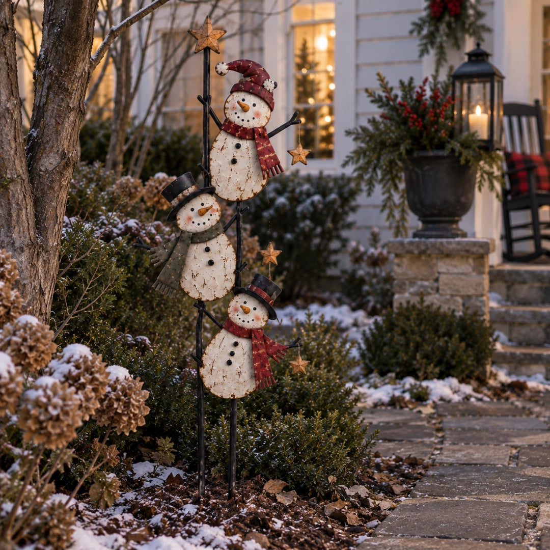 Vintage Climbing Snowman Garden Stake
