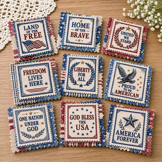 Cutting Patriotic Pocket Prayers fabric square