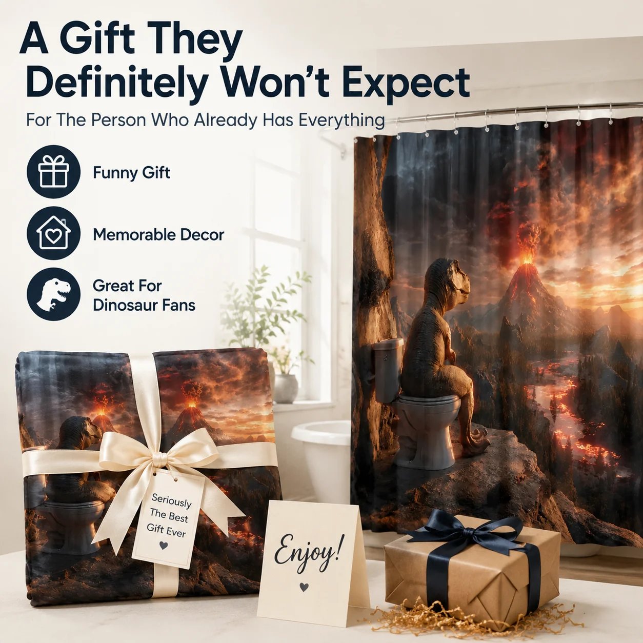 🦖🚽Quirky Bathroom Shower Curtain Collection🤣