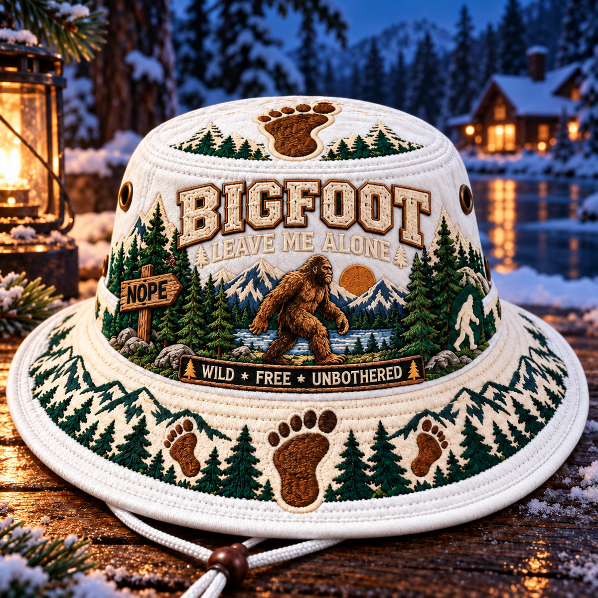 White Bigfoot embroidered boonie hat