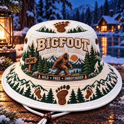 🦶🌲 Bigfoot “Leave Me Alone” Embroidered Boonie Hat — Wild, Free & Unbothered