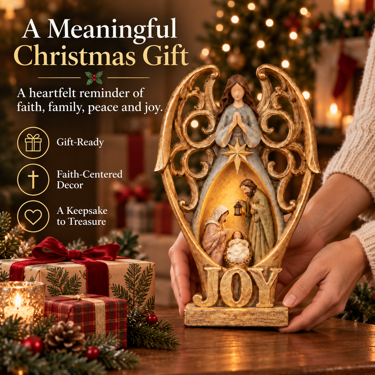 Angel of Joy Lighted Nativity presented as a meaningful Christmas gift