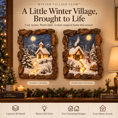 Winter Village Glow™ 3D Lighted Christmas Wall Art – Rustic Snowy Village Diorama with Warm LED Lights