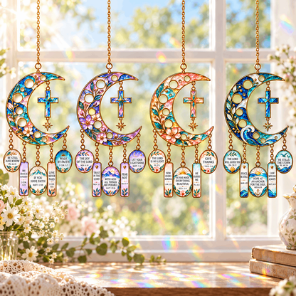 ✨🌙 Crescent Moon of Faith – Scripture Cross Hanging Ornament✝️