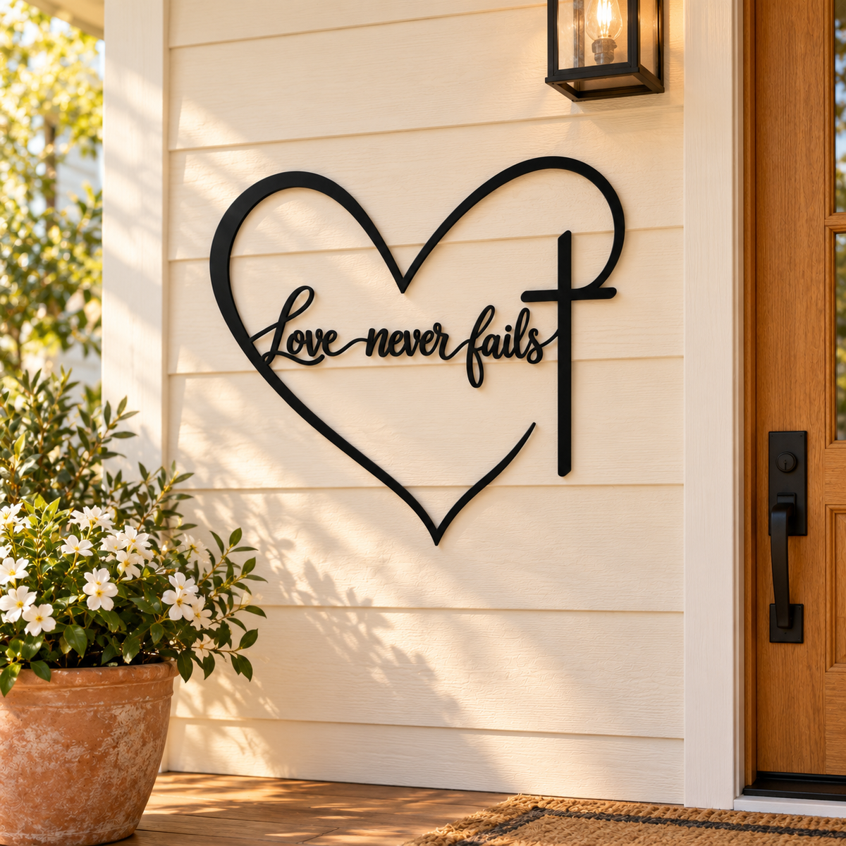 ❤️ Love Never Fails – Heart & Cross Wall Decor