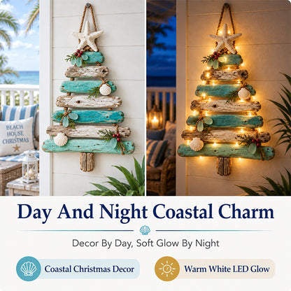 🔥😍Coastal Holiday Tree – Glowing Beach House Wall Decor🌊🎄