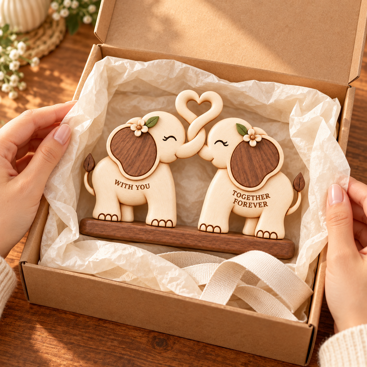 🐘💝Together Forever Wooden Elephant Keepsake – A Meaningful Gift for Someone Special