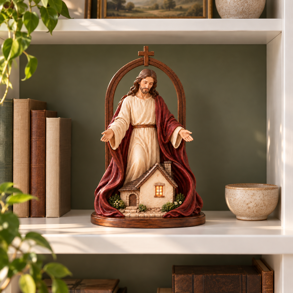 ✝️ Held in His Love – Jesus Sheltering Home Lighted Figurine