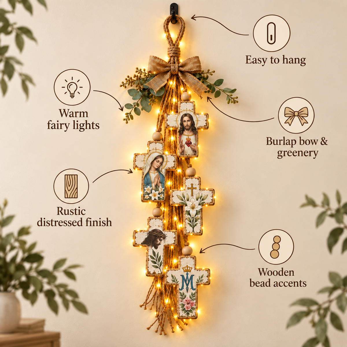 ✝️Faith & Grace Rustic Cross Wall Hanging