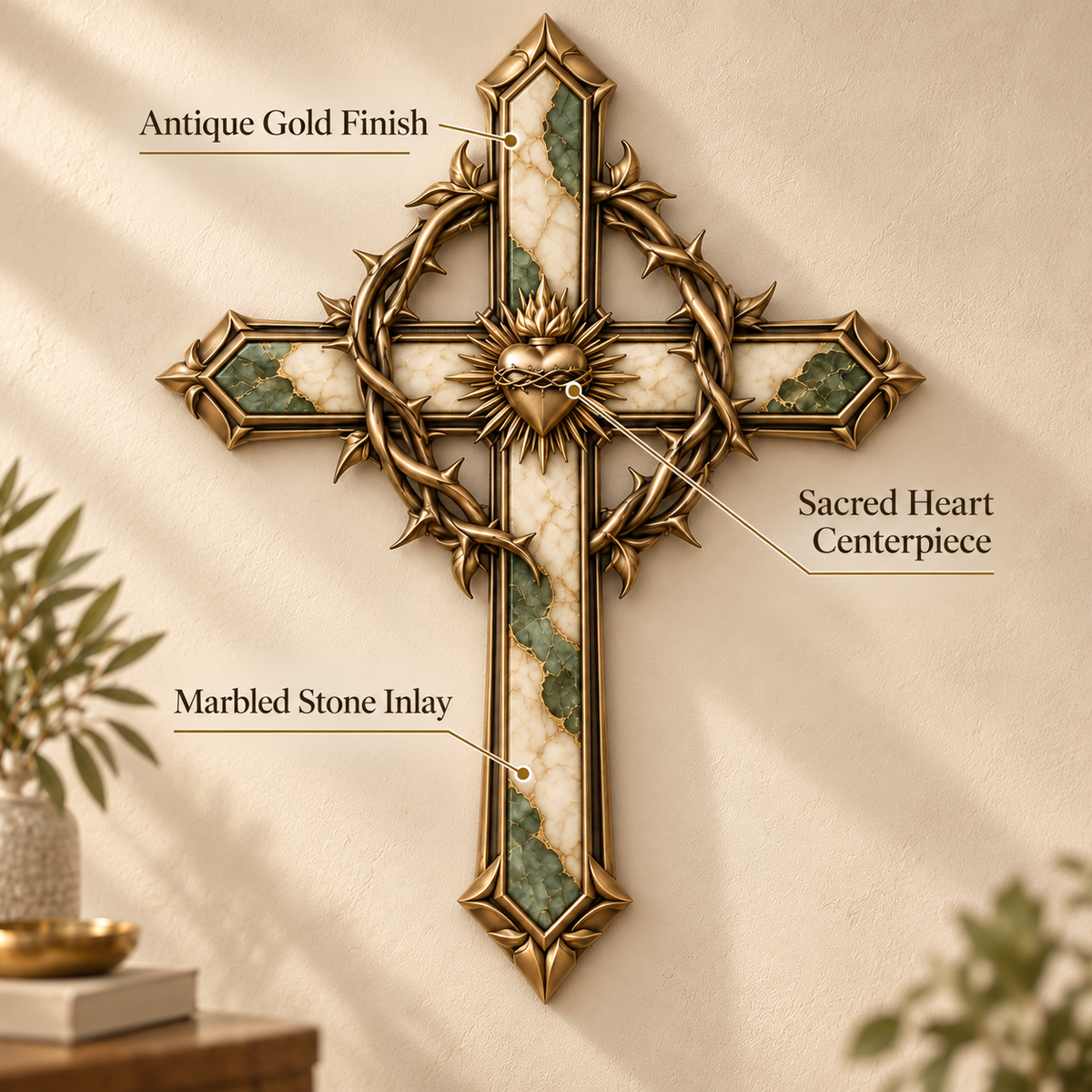 ✝️ Sacred Heart of Grace™ – Crown of Thorns Metal Cross Wall Decor