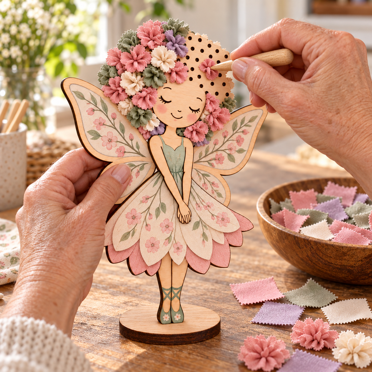 🧚✨DIY Flower Fairy Wooden Craft Kit – Create Your Own Fabric Flower Fairy