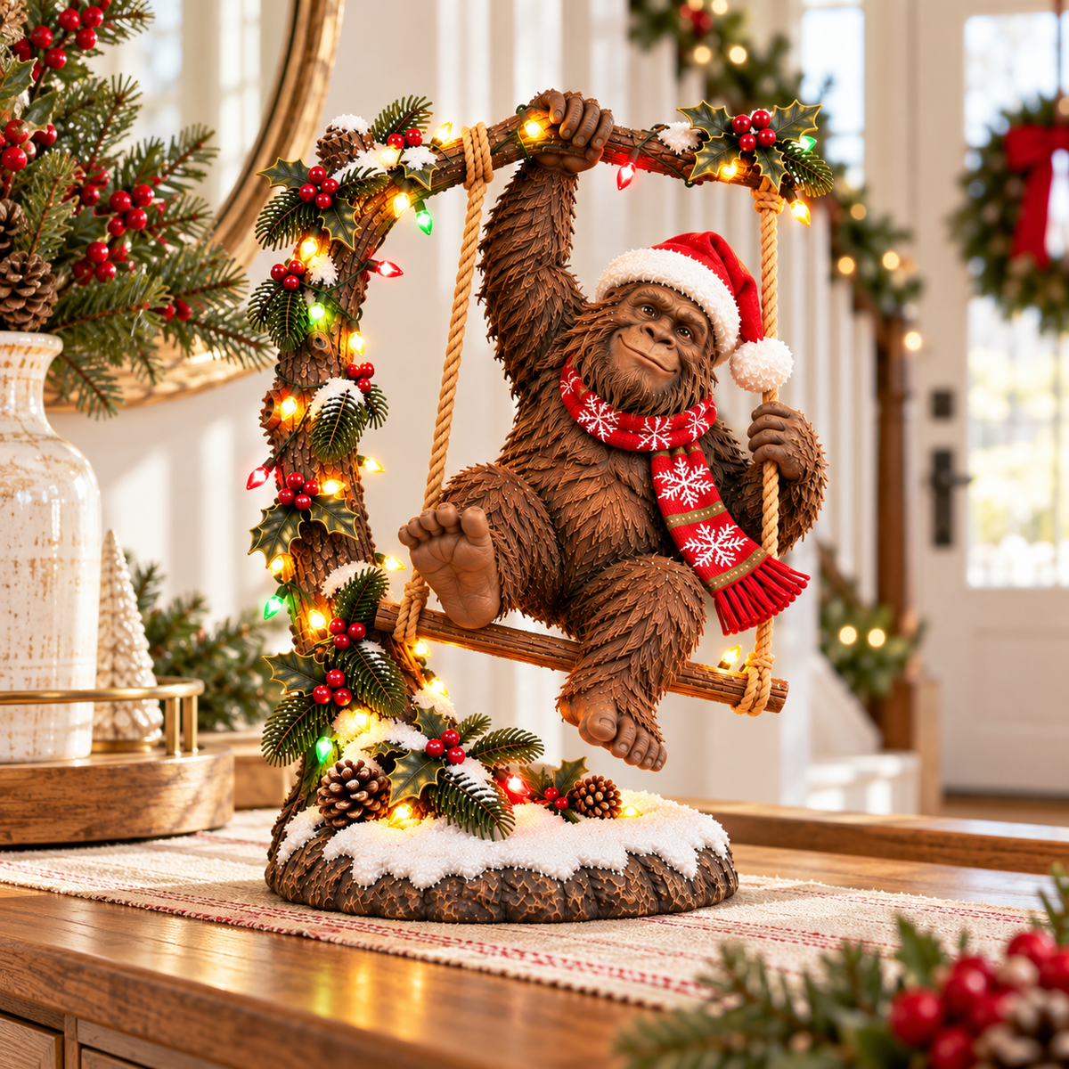 🎄👣 Merry Forest Mischief – Lighted Christmas Sasquatch Figurine ✨