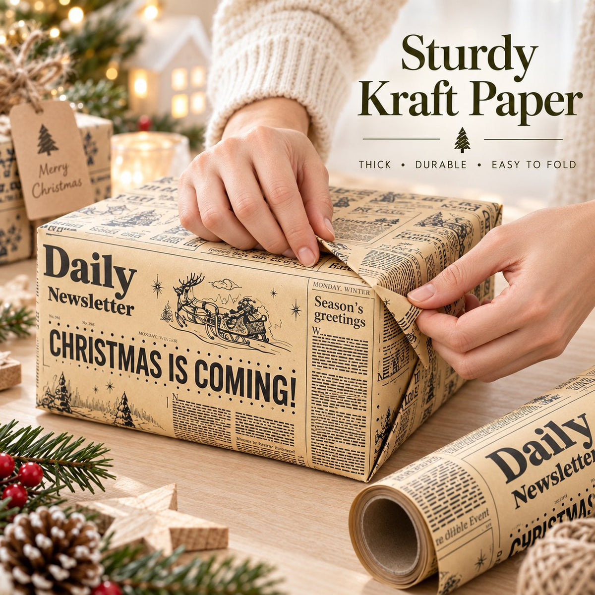 🔥😍Retro Christmas Newsprint Paper Roll📰🎁