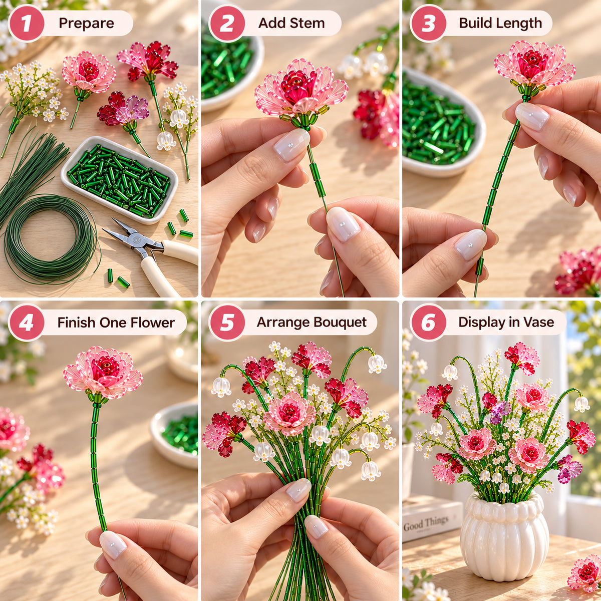 🧘Relaxing & Beginner-Friendly- ✨DIY Beaded Wildflower Bouquet Kit – Handmade Crystal Flower Craft Set