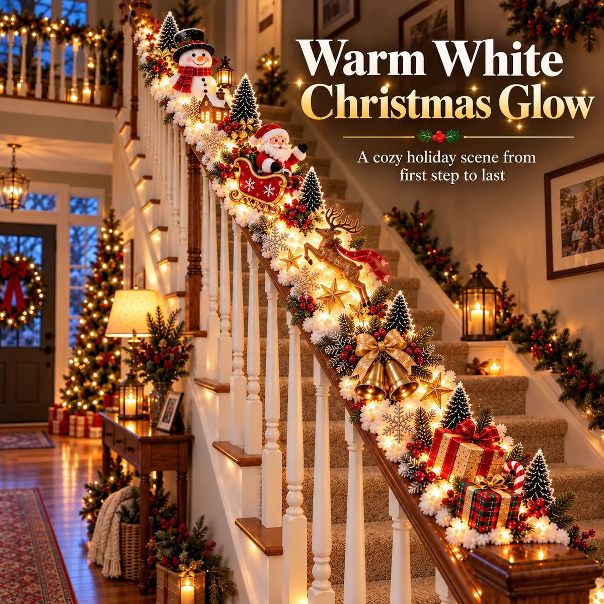 🔥😍Festive Sleigh Stairway Accent – Lighted Holiday Banister Decor🎅