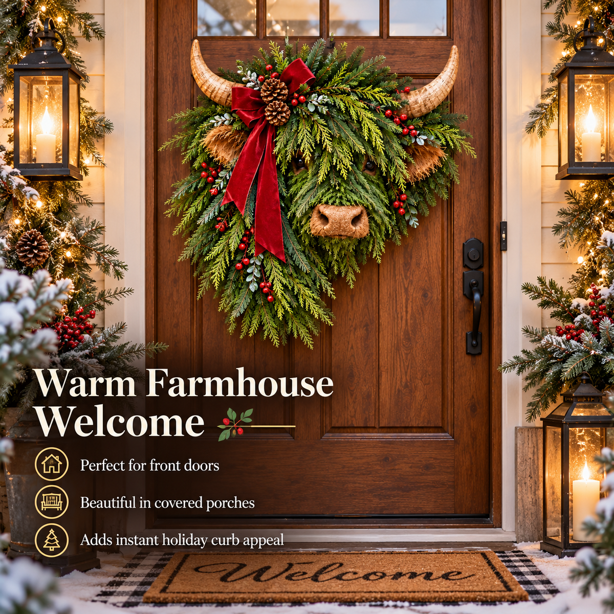 Highland Cow Wreath Christmas Details