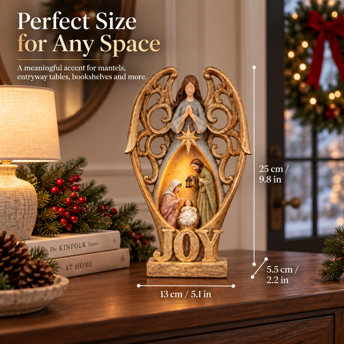 Angel of Joy Nativity Christmas figurine dimensions 25 by 13 by 5.5 centimeters