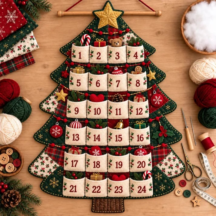 🎄DIY Christmas Advent Calendar – 24-Pocket Wall Hanging | 5 Designs