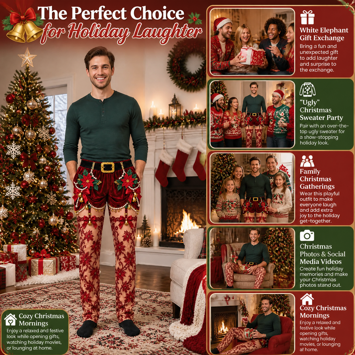 🎅Funny Christmas Pajama Pants – Fake Underwear Optical Illusion