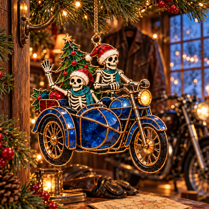 ✨Friends for Eternity – Vintage Stained Glass Style Skeleton Christmas Ornaments