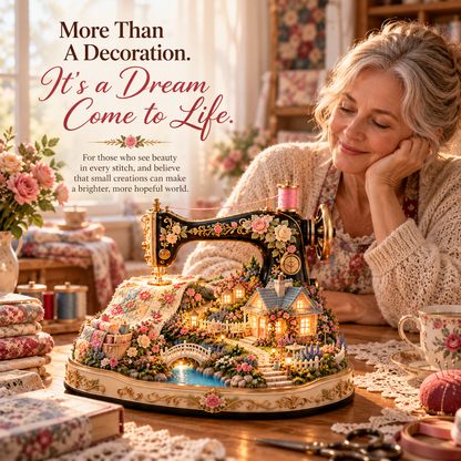 🧵✨Stitched to Life – A Garden Sewn with Love | Lighted Sewing Machine Decor