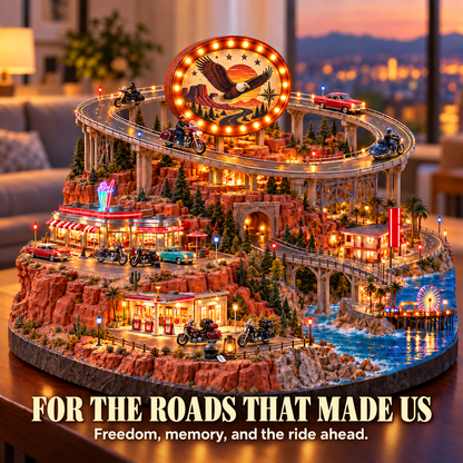 ❤️Honor the Open Road – Illuminated Eagle & Motorcycle Tribute Display