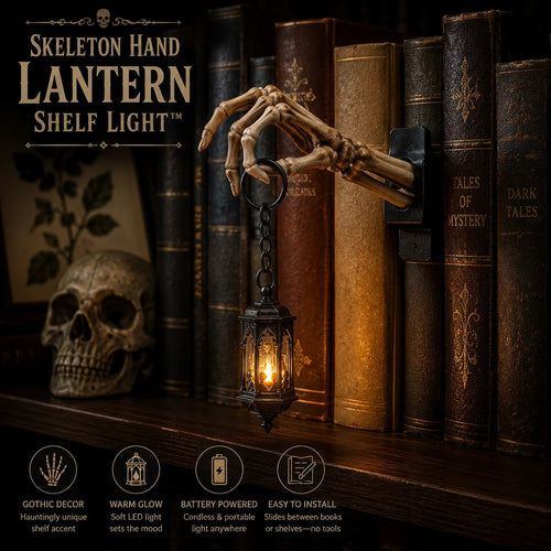 ⏳ Last Day 49% OFF – 💀Skeleton Hand Lantern – Gothic Warm Glow Bookshelf Décor