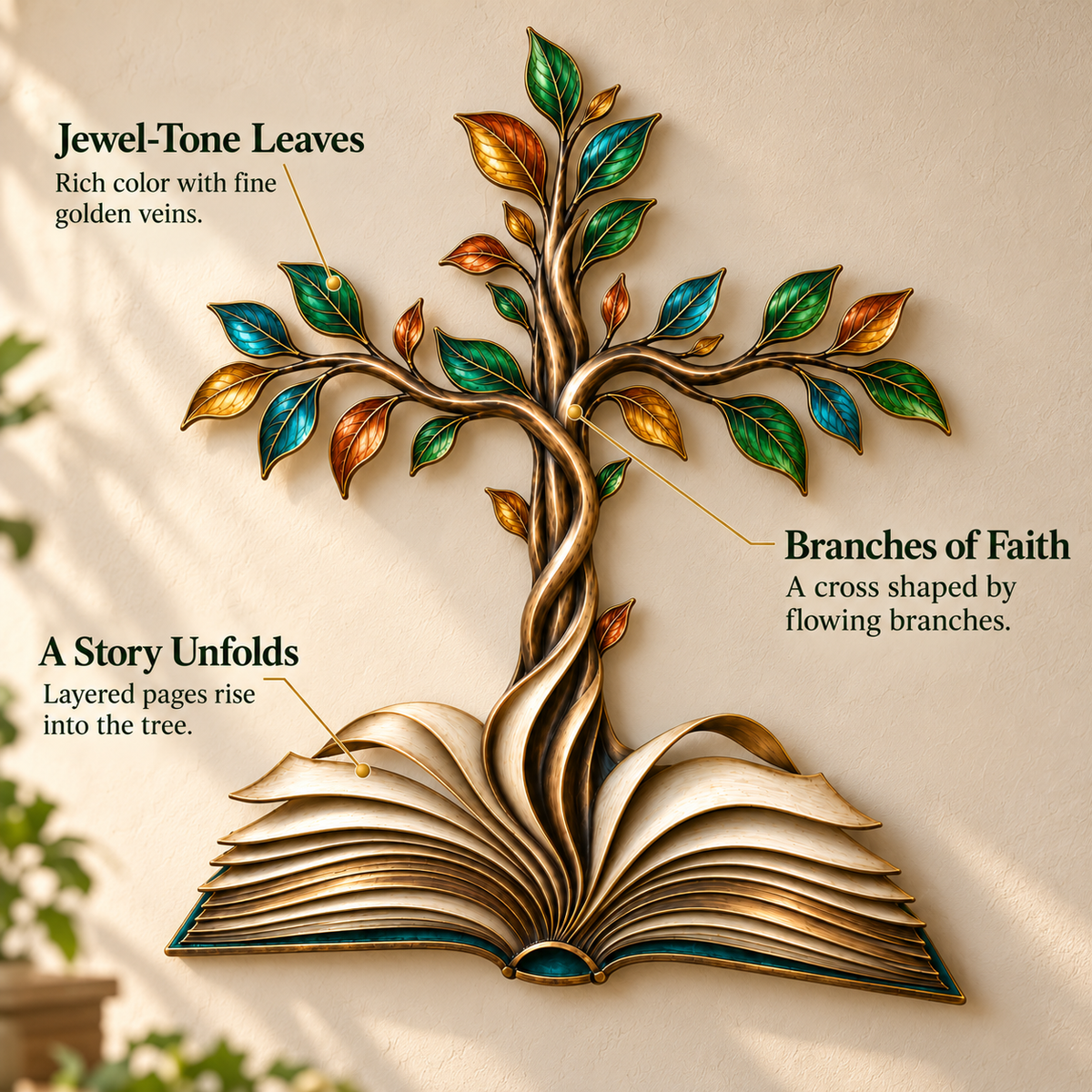 ✝️📖Rooted in Grace – Book & Cross Tree Metal Wall Art