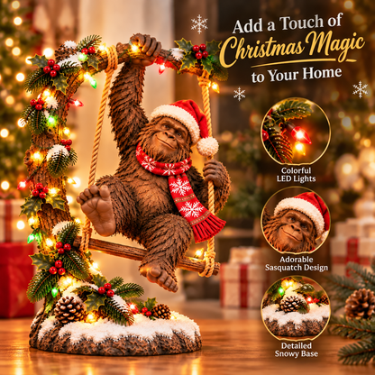 🎄👣 Merry Forest Mischief – Lighted Christmas Sasquatch Figurine ✨