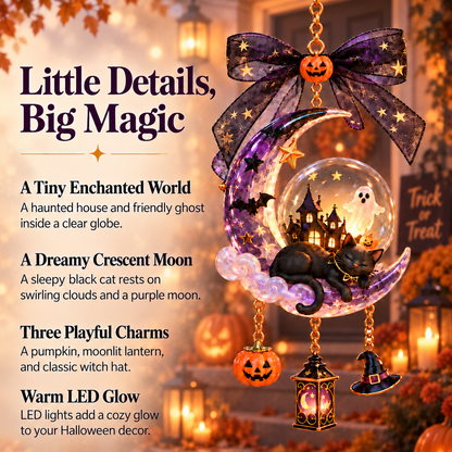 🌙 Handcrafted Enchanting Black Cat Moon Lamp – Halloween Hanging Decorations