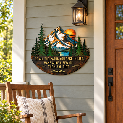 ⛰️John Muir Quote Metal Wall Art – Mountain Peaks & Pine Forest Design