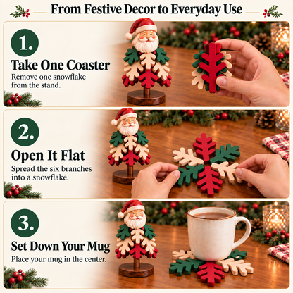 🎄 Christmas Snowflake Character Coasters with Festive Tabletop Holder