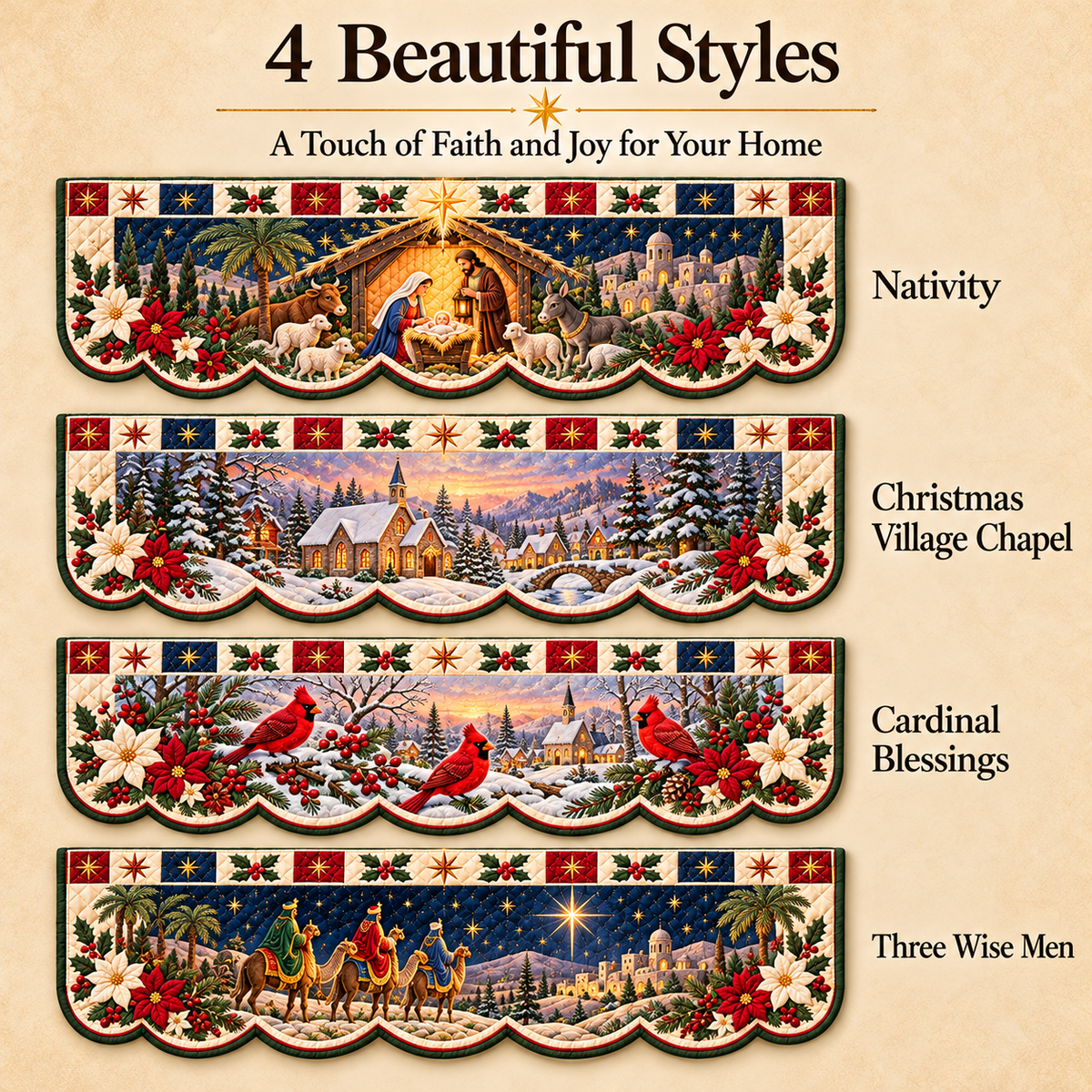 ✨✝️Christmas Blessings – Quilted Mantel Scarf Collection