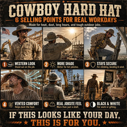 🤠Cowboy-Style Hard Hat – Wide Brim Safety Helmet with Chin Strap🛡️
