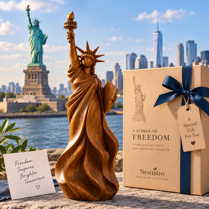 🔥100% Hand-Carved-✨The Statue of Liberty Wood Sculpture