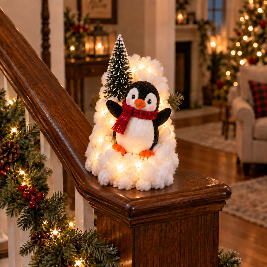 Penguin Christmas Stair Snow Decor