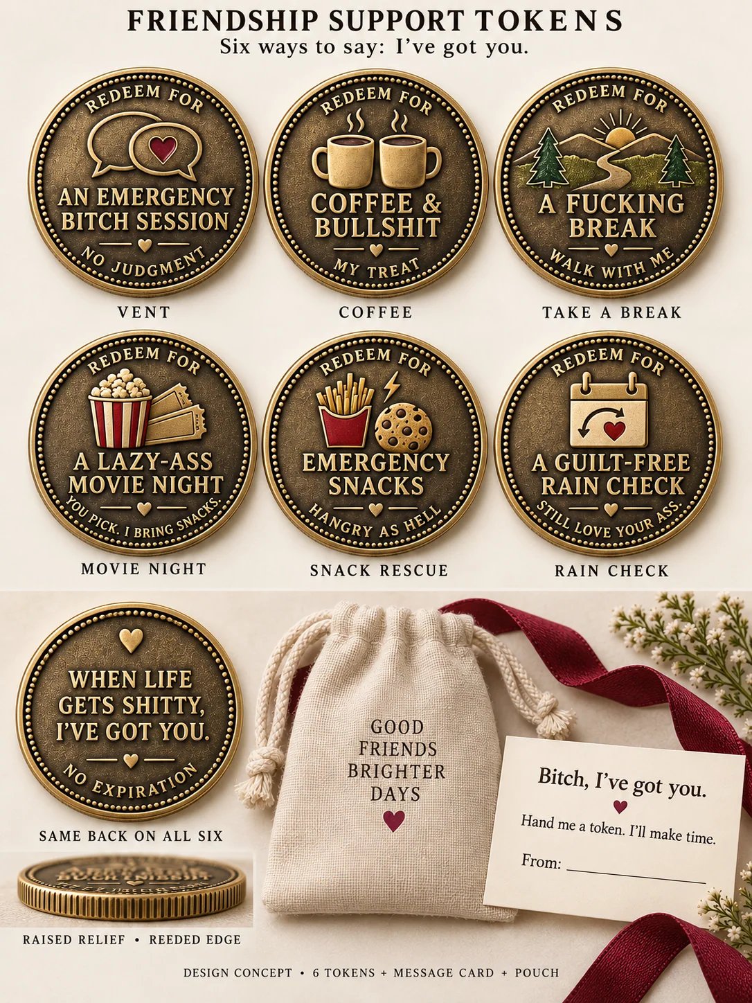 💝Six Ways to Say “I’ve Got You” – Friendship Support Token Set