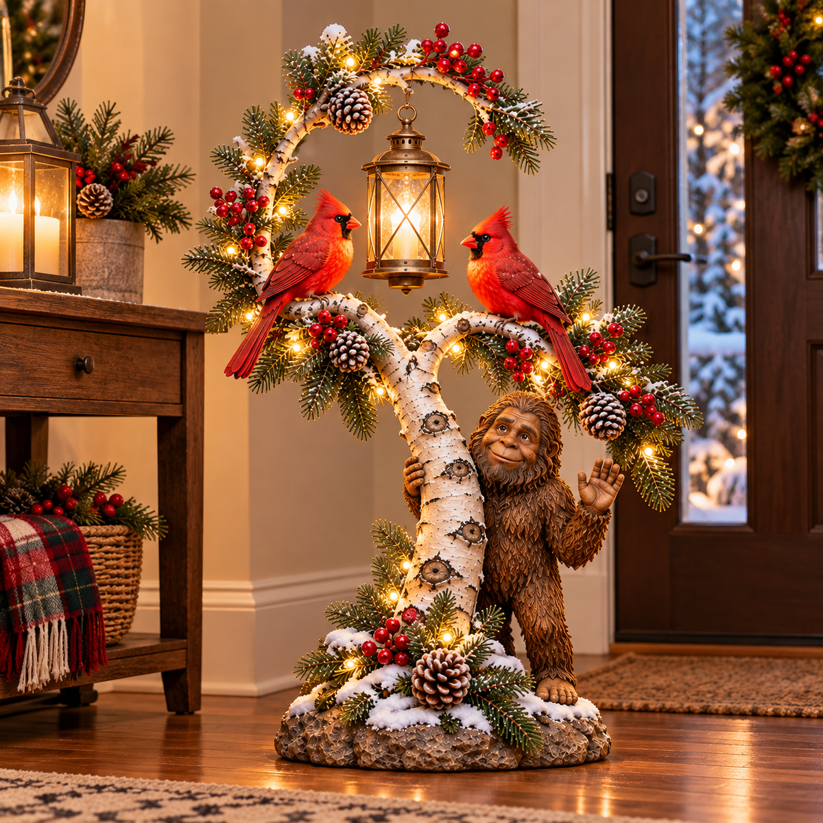 ✨Woodland Wave™ – Lighted Sasquatch & Cardinal Christmas Porch Décor
