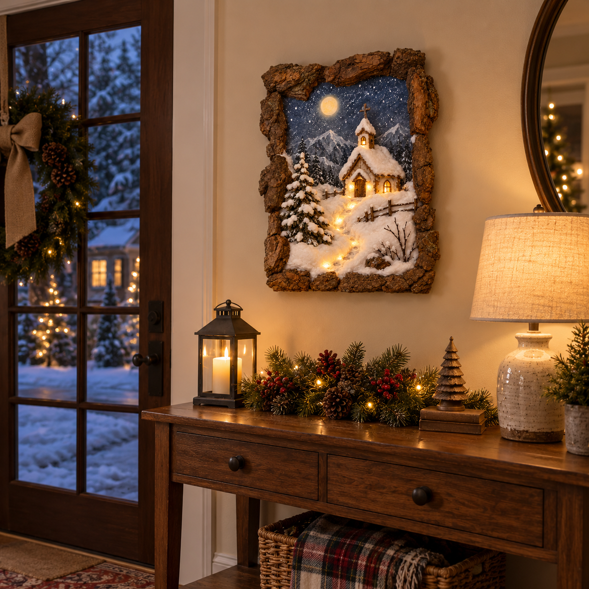 Winter Village Glow™ 3D Lighted Christmas Wall Art – Rustic Snowy Village Diorama with Warm LED Lights