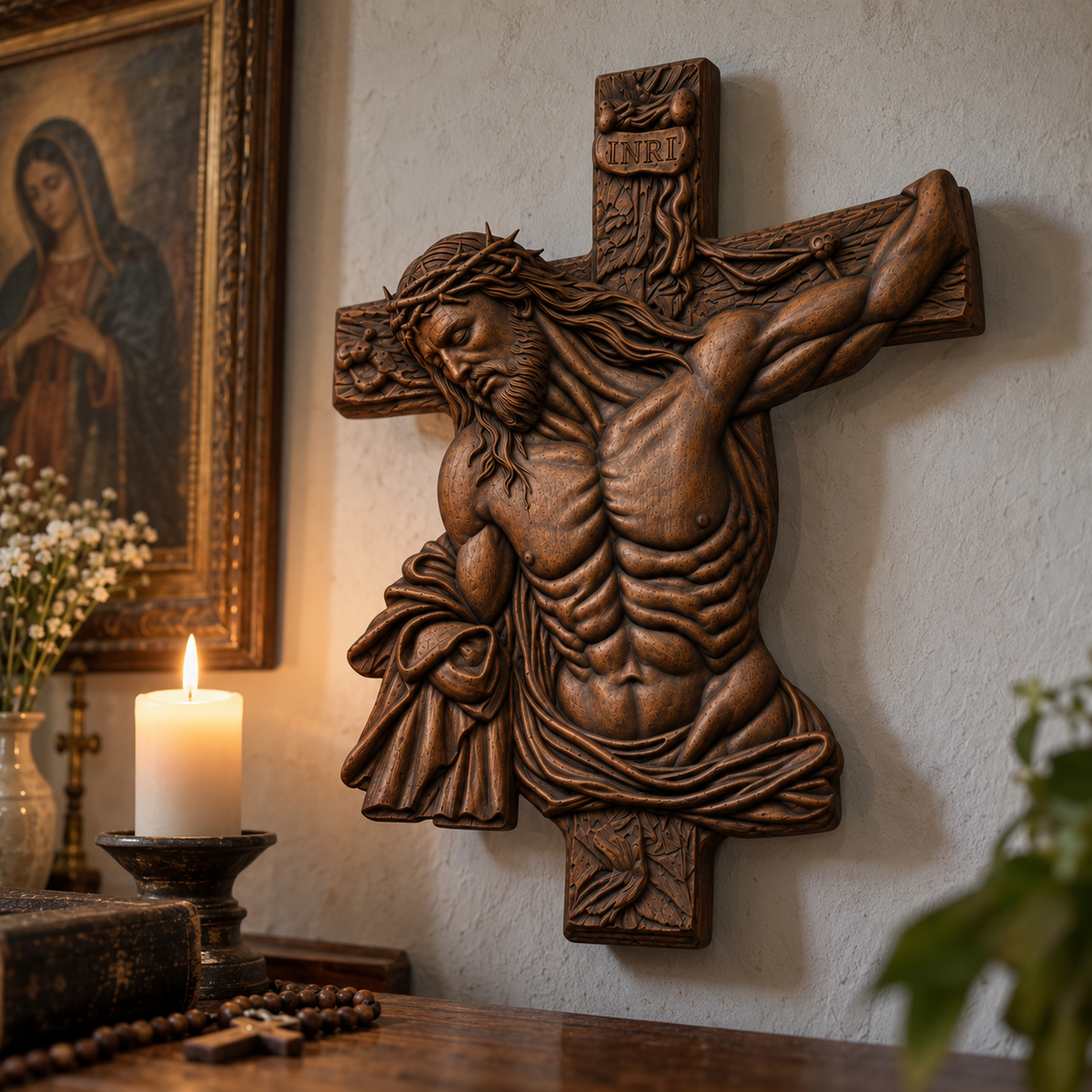 Faith & Grace™ Hand-Carved Wooden Crucifix – Jesus Christ Wall Cross