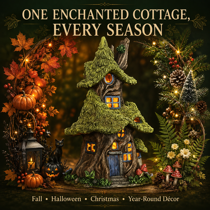 Whimsical Lighted Enchanted Moss Tree House with Timer