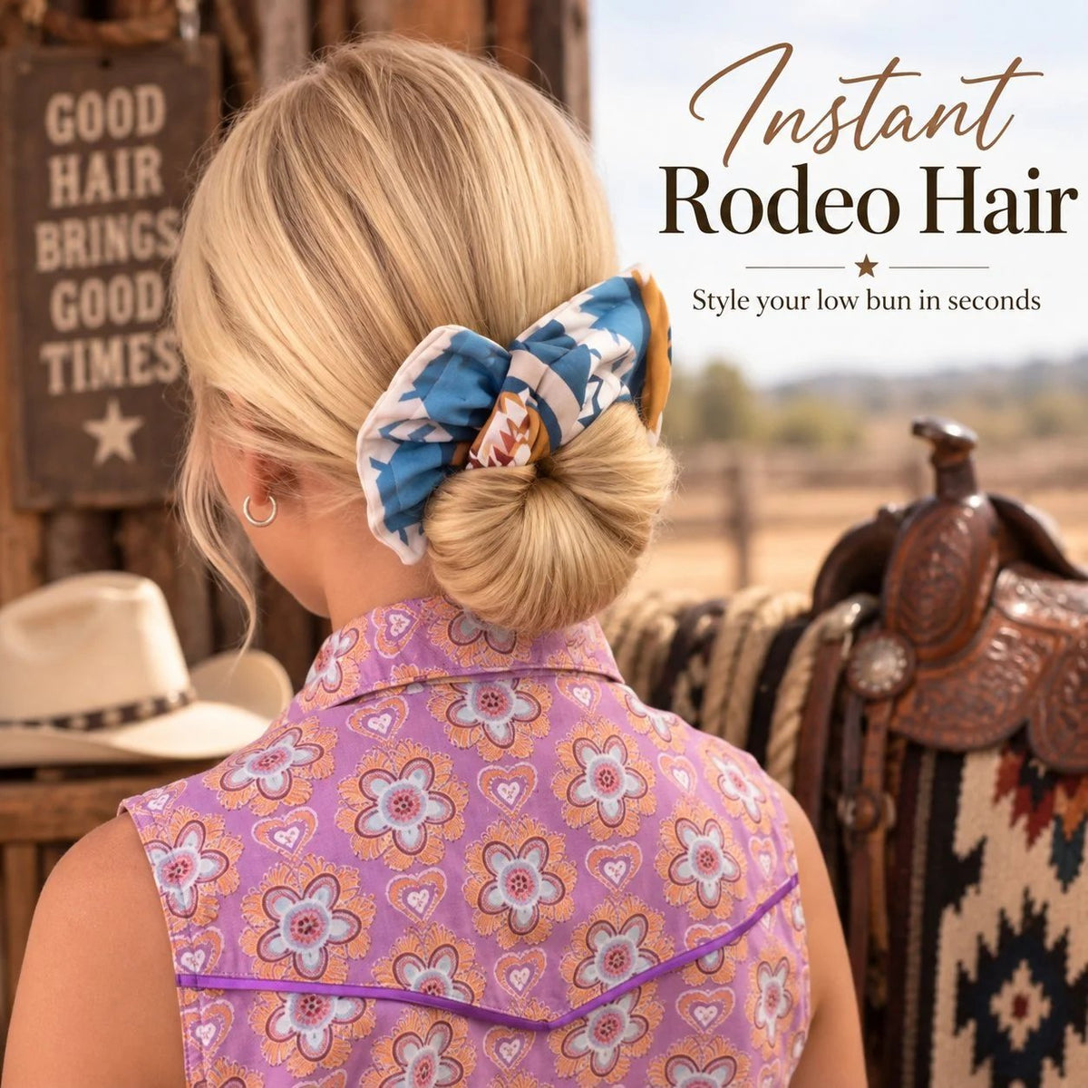 Western hair bow styled around a low bun