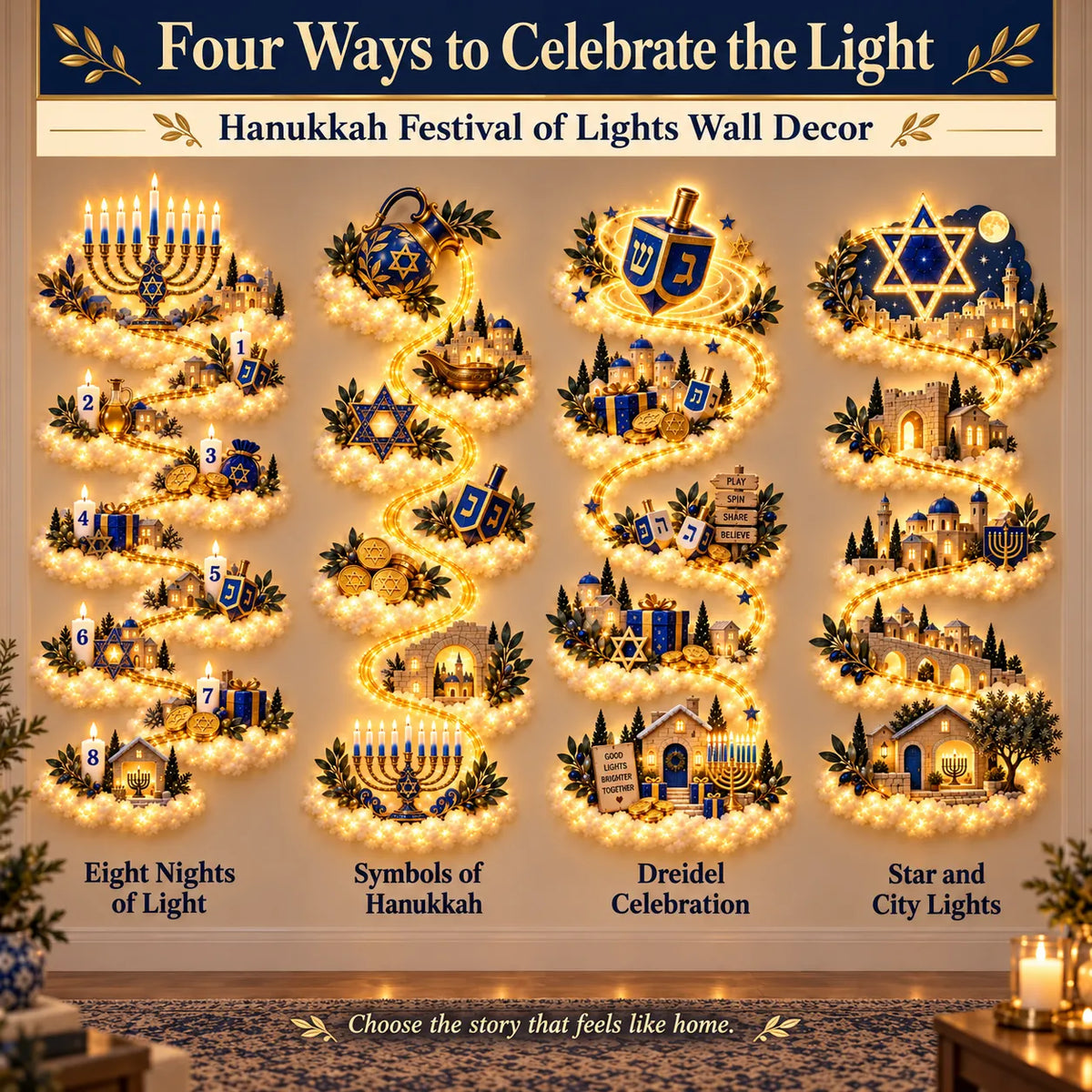 Four Hanukkah Festival of Lights wall decor designs