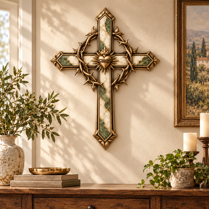 ✝️ Sacred Heart of Grace™ – Crown of Thorns Metal Cross Wall Decor